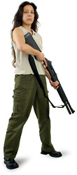 A woman armed with a scattergun